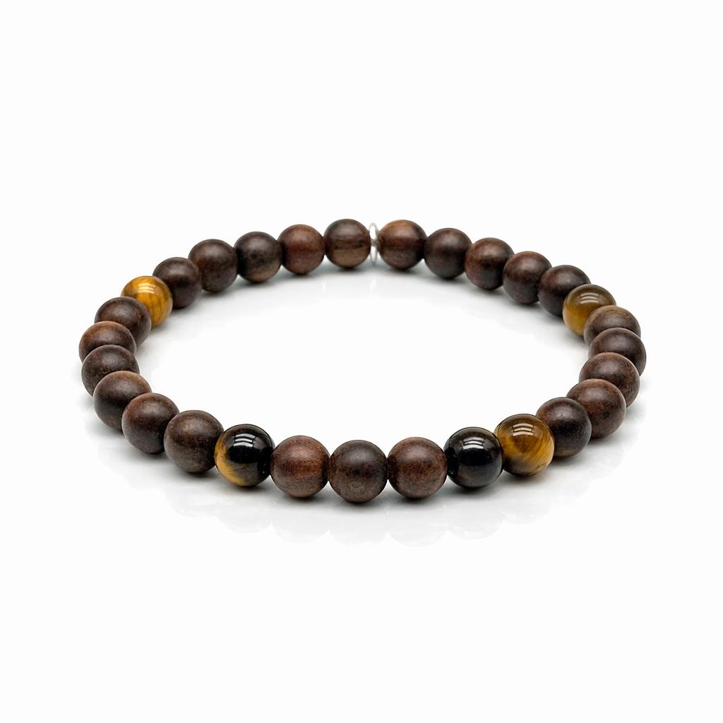 BRACCIALE LEGNO E OCCHIO DI TIGRE